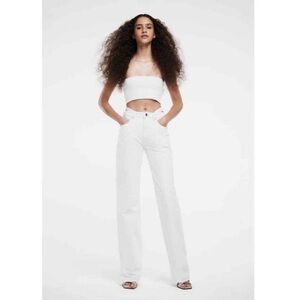 Zara High Rise Straight Leg Denim Jeans 4 White Faux Cut Out‎ Thong 90s Retro
